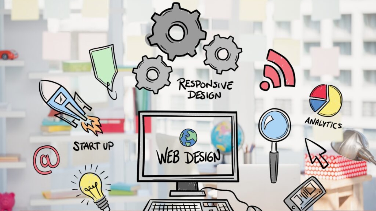 digital composite of business graphics with office background